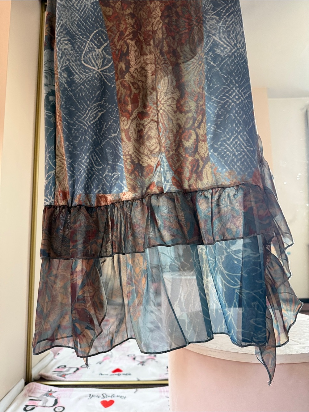 Asymmetrical Ruffled Floral Maxi Dress– Blue & Brown - Picture 9 of 10